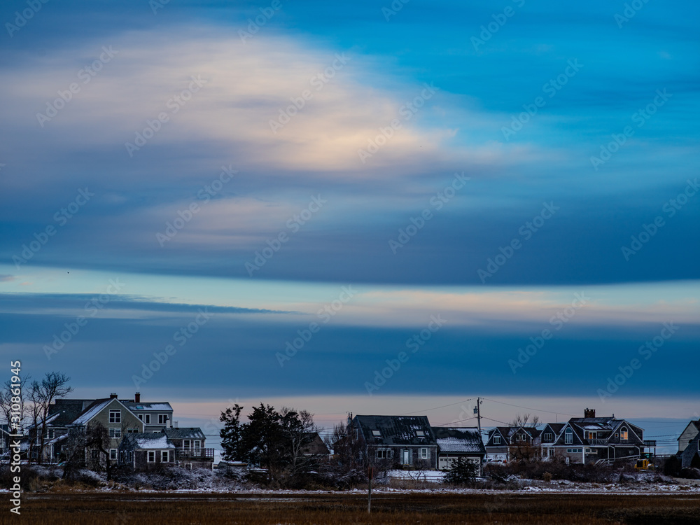 Homes Along The Edge Of A Salt Marsh In Sandwich Massachusetts
