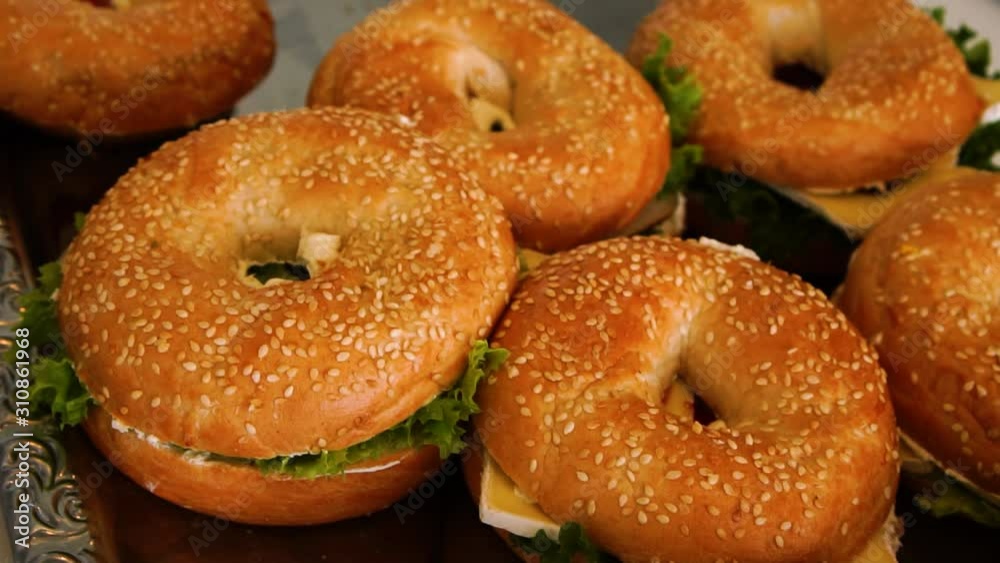 Delicious Bagles on a silver service table Delicious Bagles on a silver service table