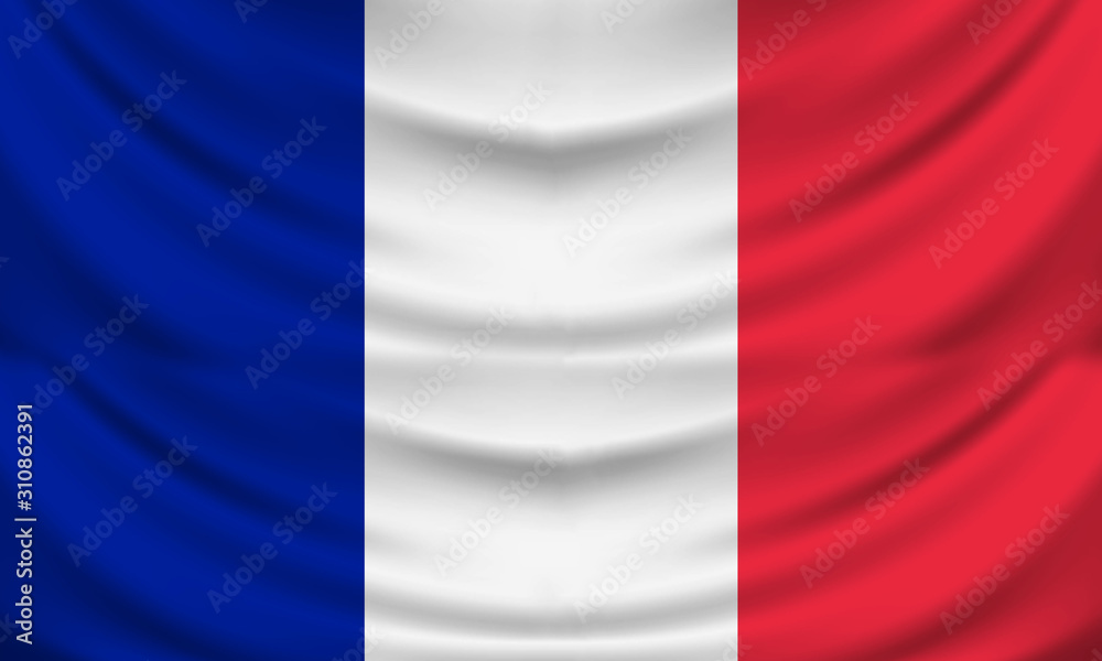 National flag of France illustration, wrinkled fabric effect