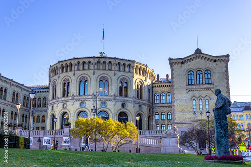 The Norwegian Parliament, also called Storting, in Oslo, Norway