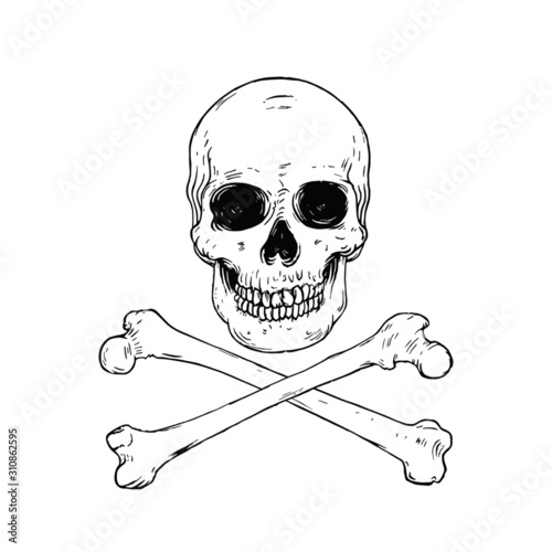 Monochrome vector illustration of skull and crossbones