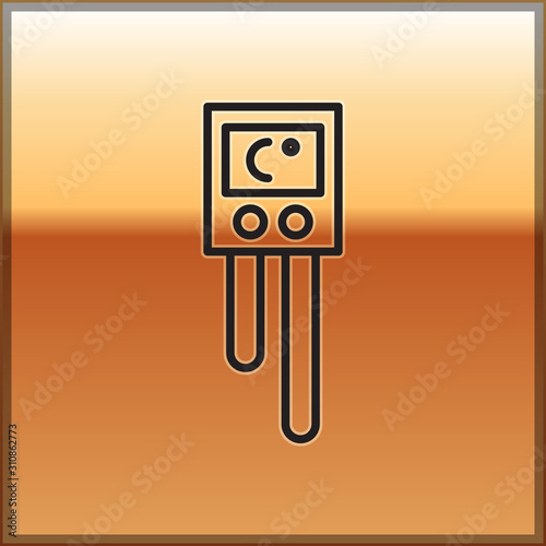Black line Temperature and humidity sensor icon isolated on gold background.  Vector Illustration
