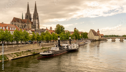 Regensburg Germany with a view of the cathedral and the Danube