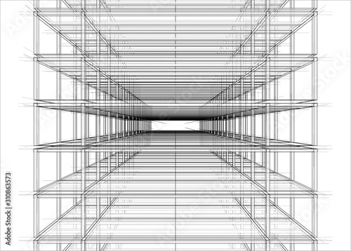 Drawing of a house under construction. Vector