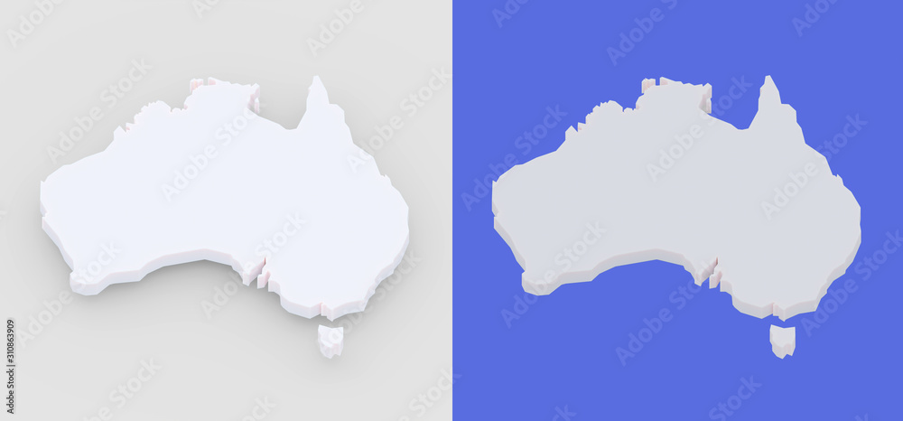 Map of Australia. 3d illustration render. Single color selection mask visible in image.