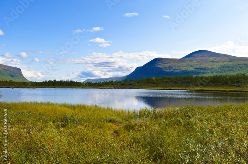 Lakes, rivers and mountains in the national park Abisko in Sweden