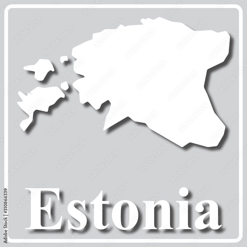 gray icon with white silhouette of a map Estonia gray icon with white silhouette of a map Estonia