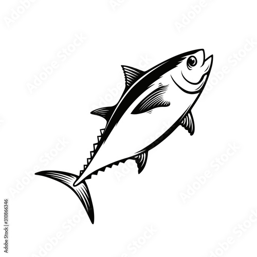 Tuna fish monochrome vector illustration