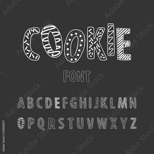 Set of gingerbread cookies on a chalkboard. Vector illustration.  Biscuit letters. 