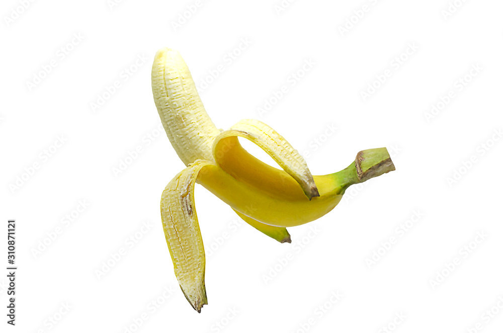 Peeled bananas have a yellow color on white background With clipping path