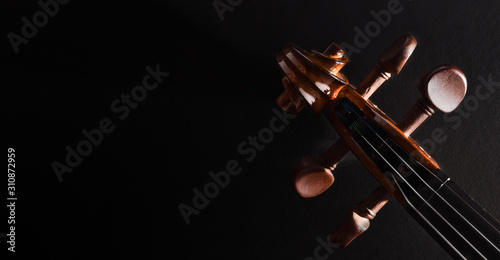 Photography Violin pegbox on dark background top view
