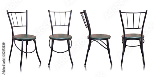 Set of Black Metal Chair with Leather Seat Isolated on White Background