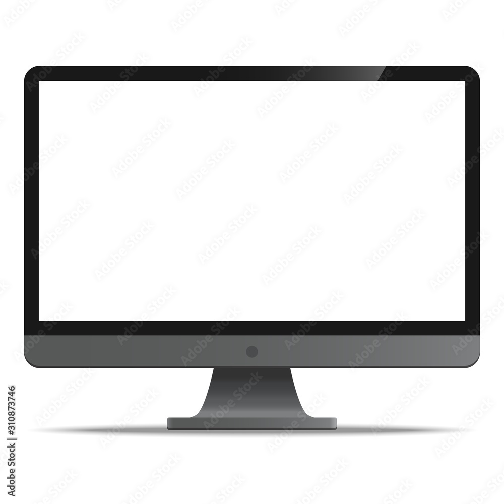 Computer Monitor with resolution ultra HD 4k and 16:9 aspect ratio widescreen display realistic style icon isolated on white background Computer Monitor with resolution ultra HD 4k and 16:9 aspect ratio widescreen display realistic style icon isolated on white background