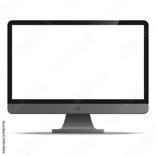 Computer Monitor with resolution ultra HD 4k and 16:9 aspect ratio widescreen display realistic style icon isolated on white background