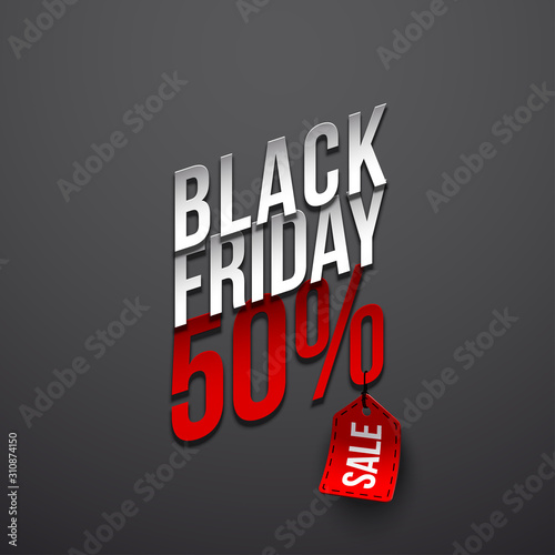 Sticker for mega-sale "Black Friday". Black Friday discount poster. Annual Christmas sales season. Big discounts in retail and online stores (up to 50%). Friday, November 29, 2019