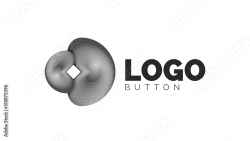 Abstract round shape logo template. Minimal geometrical design, 3d geometric bold symbol in relief style with color blend steps effect. Vector Illustration