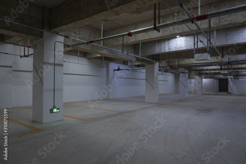 Newly constructed concrete underground garage space