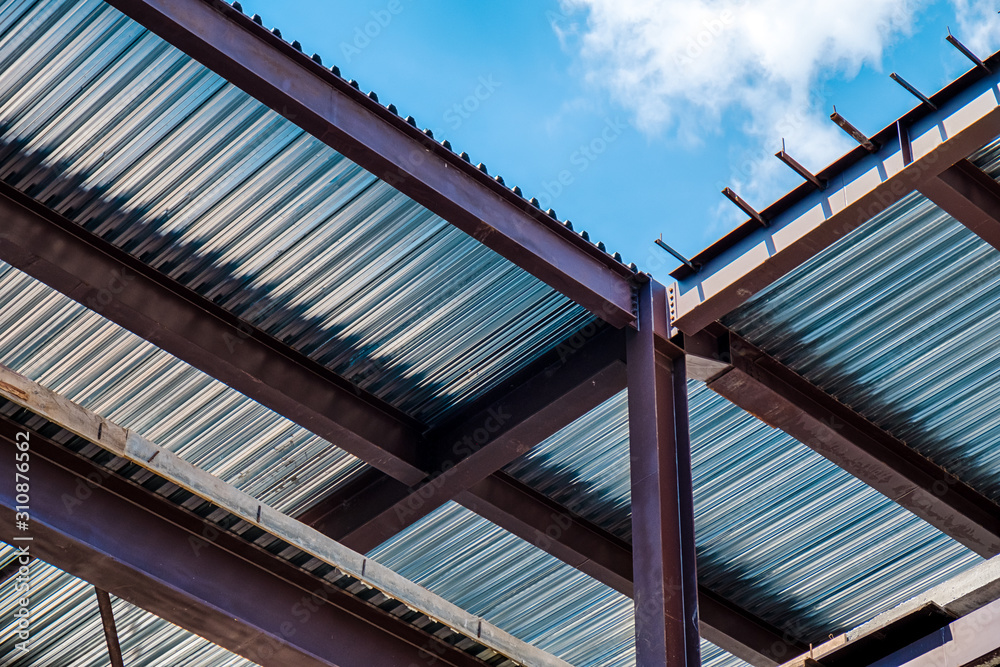 Fototapeta premium Steel frame structure building construction site