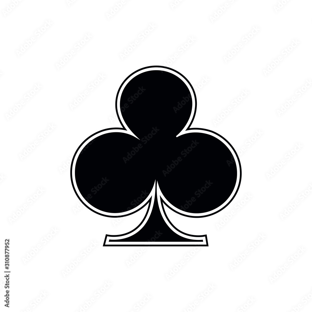 Poker playing card suit clover outline shape single icon. Clubs suit deck of playing cards used for ace in Las Vegas royal casino. Single icon illustration isolated on white. Drawing pic for tattoo.