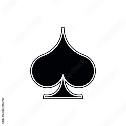 Poker playing card suit Spades outline shape single icon. Spades suit deck of playing cards used for ace in Las Vegas royal casino. Single icon illustration isolated on white. Drawing pic for tattoo.