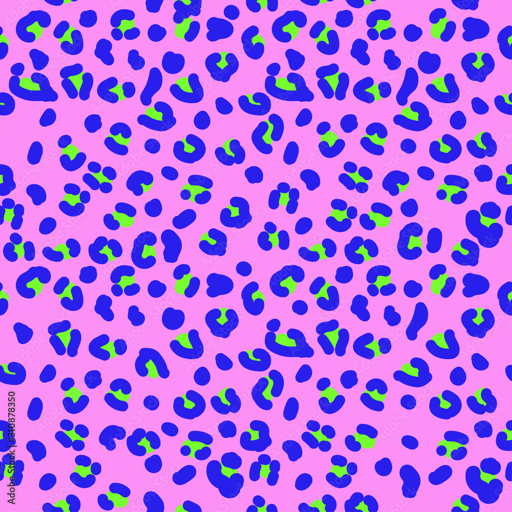 Fake leopard pattern of bright acid colors, seamless vector illustration