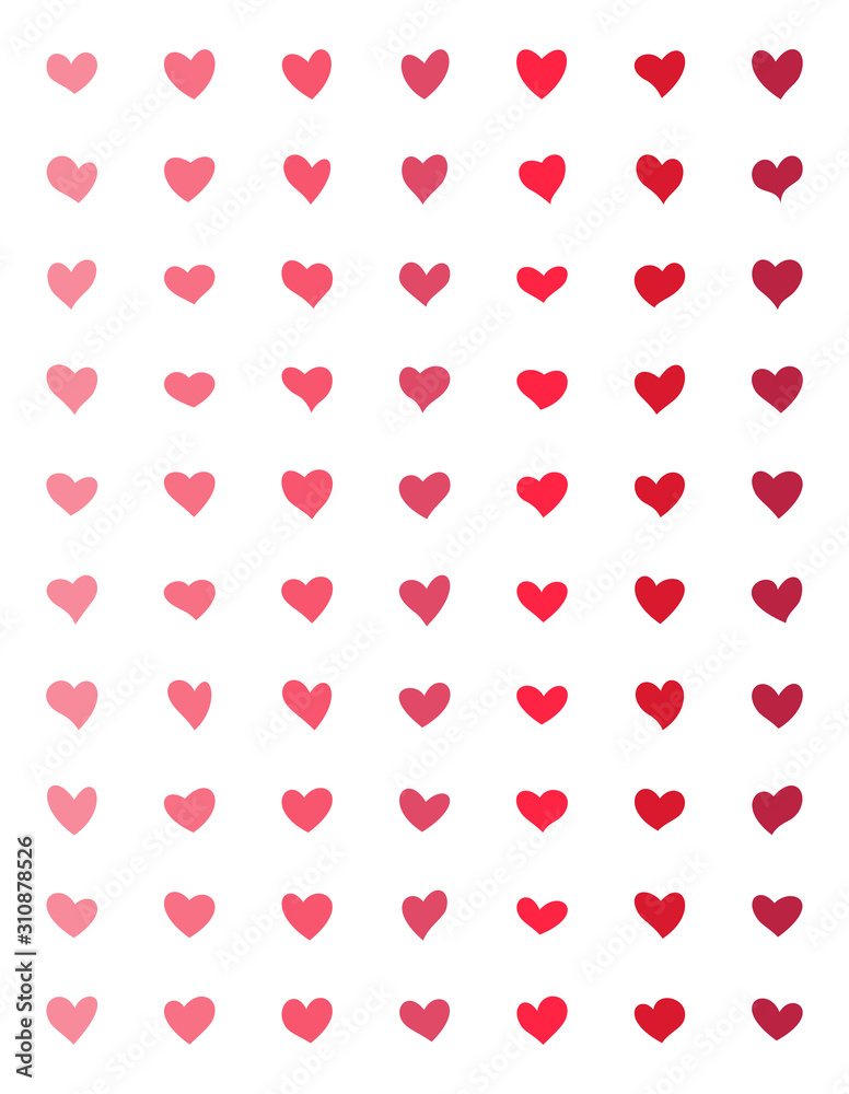 Red hearts Hand-drawn. Large set of 60 hearts of different shapes. Heart icon collection. Icons of hearts in a flat style. Vector graphics on a white style.