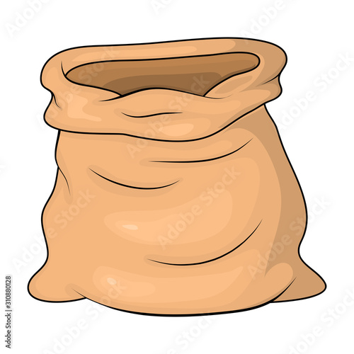 Empty bag open for gold or money. brown Burlap sack vector Illustration isolated on white background. Template for 2D game UI.