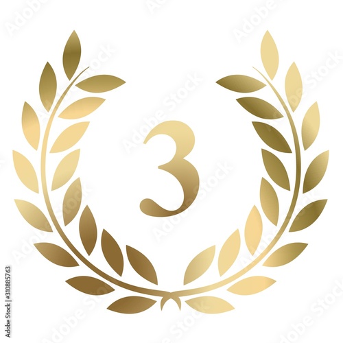Third birthday gold laurel wreath vector isolated on a white background 