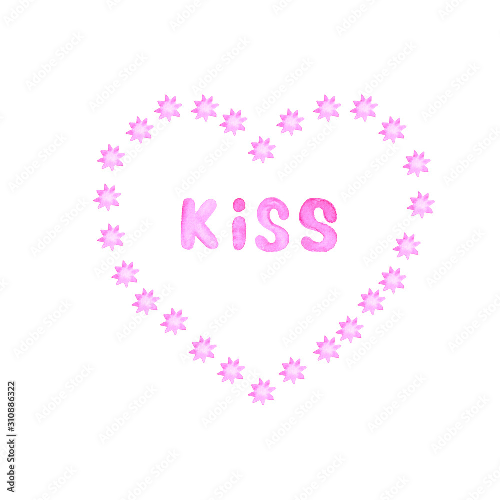 Greeting card with pink stars in the shape of a heart and the inscription 
