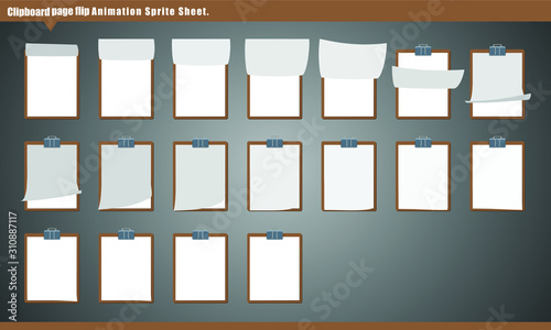 Clipboard Page Flip Animation sprite sheet. Page Flip Animation Frame, clipboard Vector Illustration.