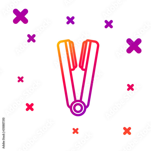Color line Curling iron for hair icon isolated on white background. Hair straightener icon. Gradient random dynamic shapes. Vector Illustration