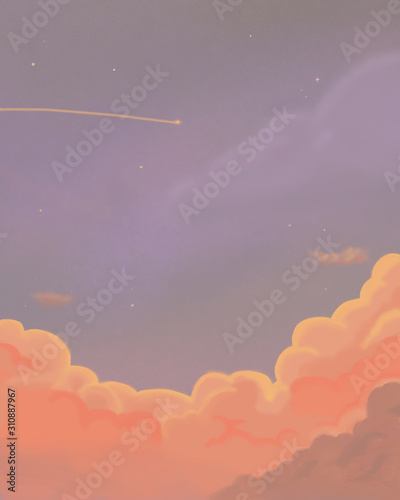 purple cloudy sky golden hour sunset kawaii illustration