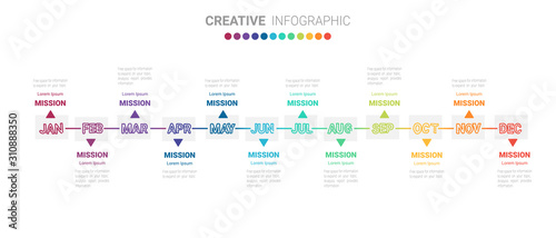 Timeline business for 12 months, 1 year, Timeline infographics design vector and Presentation business can be used for Business concept with 12 options, steps or processes. 