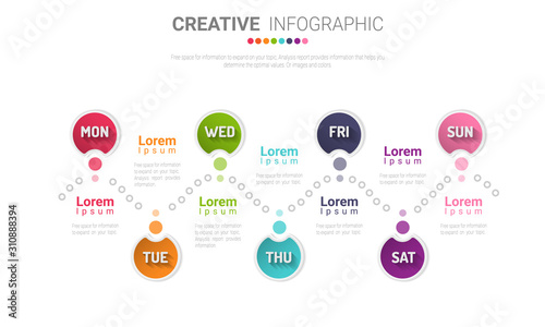 Time line, Timeline business for 7 day, week, Timeline infographics design vector and Presentation business can be used for Business concept with 7 options, steps or processes. 