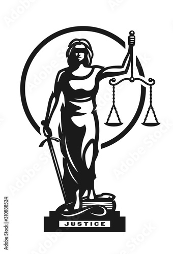 The goddess of justice Themis symbol, logo. Vector illustration.