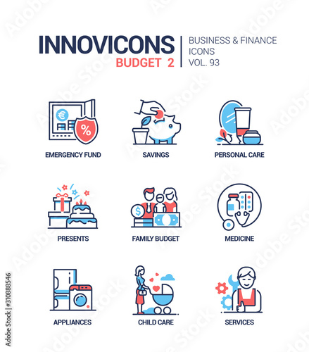 Budget - vector line design style icons set