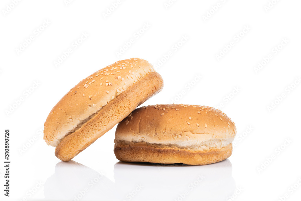 hamburger bread with sesame on white background hamburger bread with sesame on white background