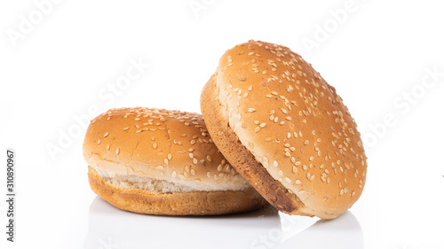 hamburger bread with sesame on white background