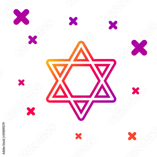 Color line Star of David icon isolated on white background. Jewish religion symbol. Symbol of Israel. Gradient random dynamic shapes. Vector Illustration