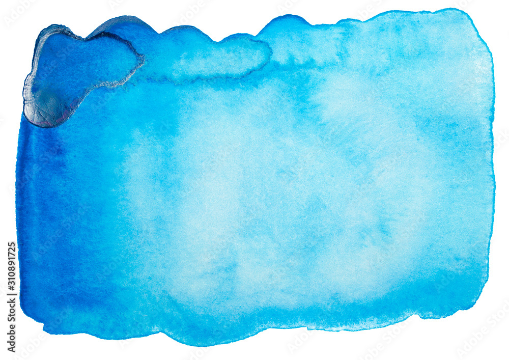 Obraz premium watercolor blue stain drawn by brush on paper. Isolated on white background.