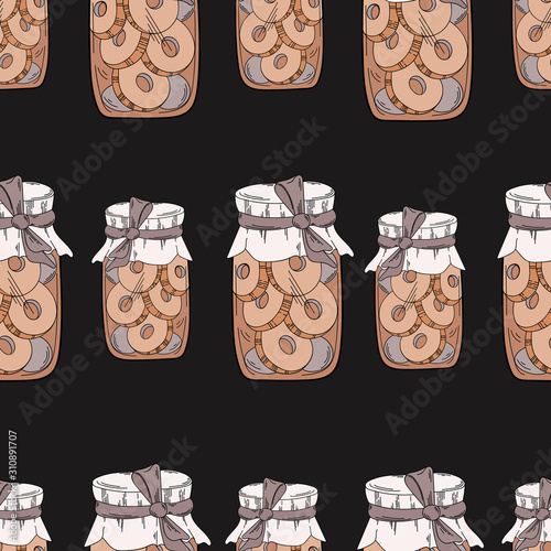 Vector banks pattern with cookies. Image on a gray background. The image can be used for websites, web design, postcards, ladders, wallpapers, prints, print on fabric, shop windows, cafes.