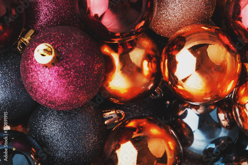 Colorful collection of Christmas Balls useful as a background patternColorful Christmas balls close up as background. photo