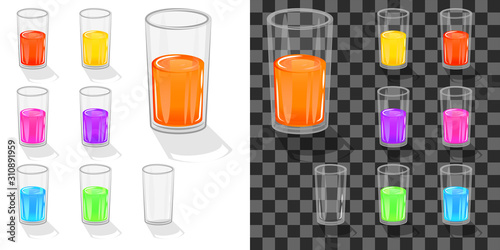 Juice of different colors in glass