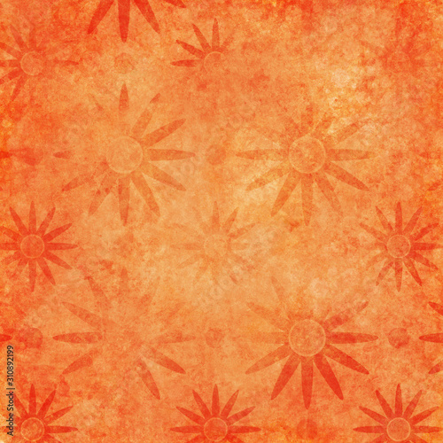 Dark Orange Flowers on a Bright Yellow Abstract Background