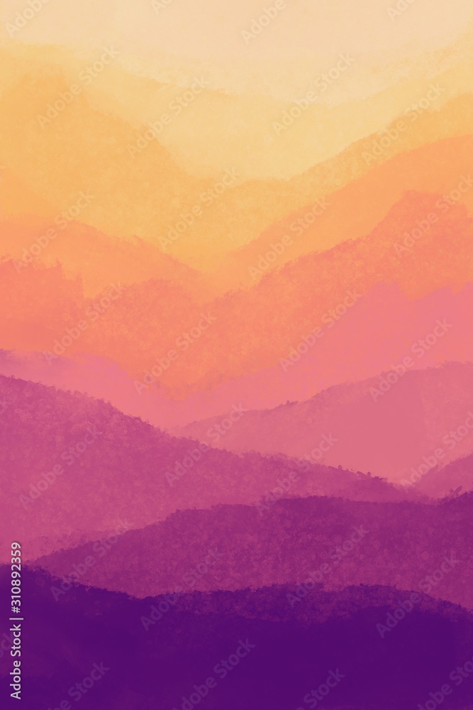 Abstract wallpaper with pink and orange landscape with mountains