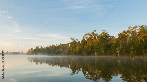 fog on the reservoir in Khao Yai National Park Thailand