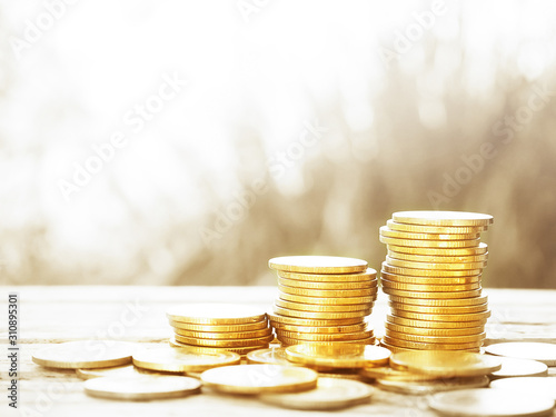 stack of money, rows of coins for finance and banking concept