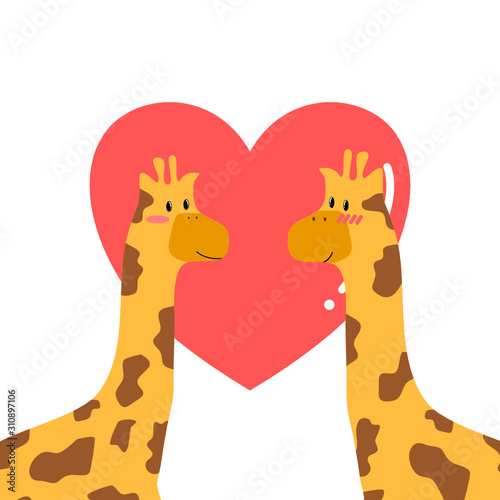 giraffe couple with big red heart ,Valentine's day concept