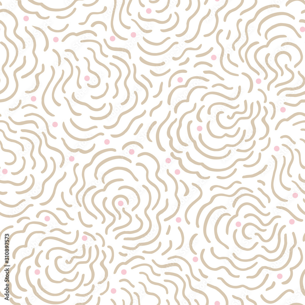 Seamless abstract hand drawn cloud pattern with hand painted irregular line art swirl and dot in wavy movement. Graphic and modern design for scrapbooking, stationary, fashion and packaging design.