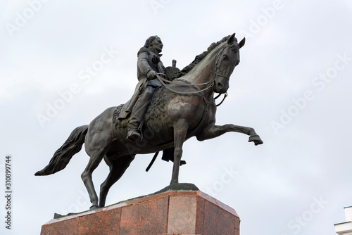 Monument to Platov cossack ataman in Novocherkassk  Russia on cloudy day